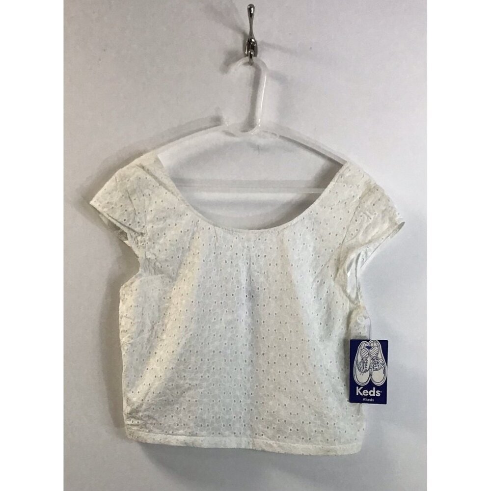 Vintage 90s Womans Linned Eyelet White Crop Top Size L 🤍